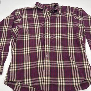 VTG Ralph Lauren Chaps Button Shirt Plaid Long Sleeve Men XL Purple Hong Kong